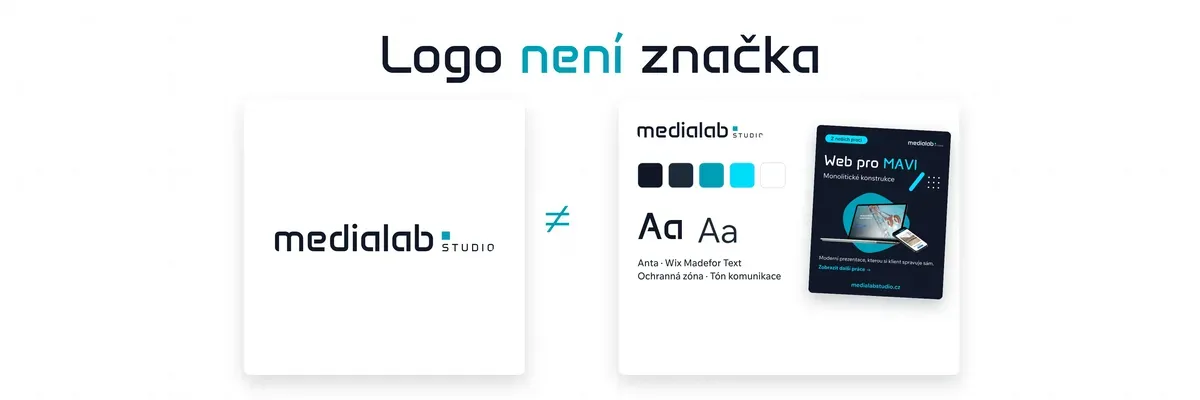 Samotné logo MLS vedle loga doplněného paletou, písmy a ukázkou příspěvku.