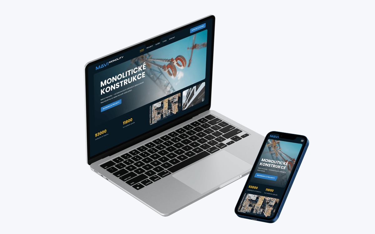 Web MAVI Monolity na notebooku a mobilu